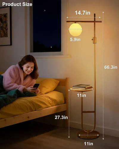 Vista 4 de Lightdot Lámpara de pie alta moderna dorada de 66 pulgadas con mesa 1 mesa Globo-Gold