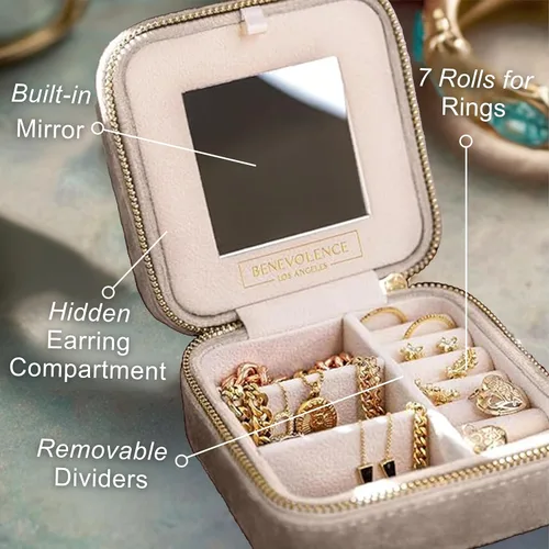 Vista 3 de Joyeros de viaje de terciopelo afelpado para mujer, caja organizadora de joyas, estuche pequeño de viaje para joyería , organizador de aretes