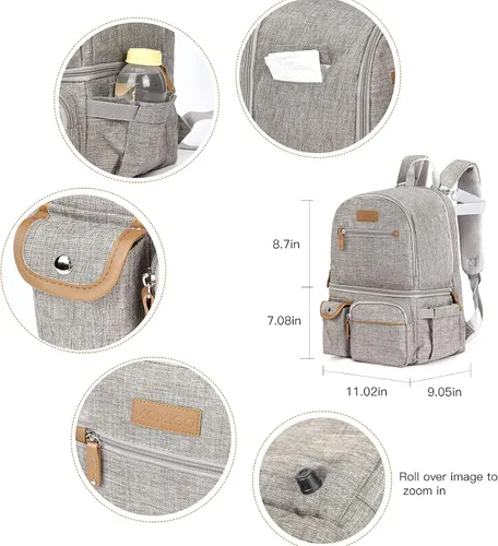 Vista 7 de Mochila para extractor de leche, bolsa enfriadora y resistente a la humedad, doble capa para madre, mochila de trabajo al aire libre con Gris
