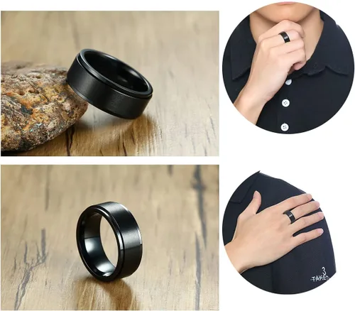 Vista 6 de yfstyle 4 anillos lisos para hombres, anillos de acero inoxidable para hombres, anillos de boda, anillos giratorios geniales para hombres, juego