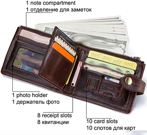 Vista 3 de JKUYWX - Carteras cortas de cuero vacuno para hombre, tarjetero para hombre
