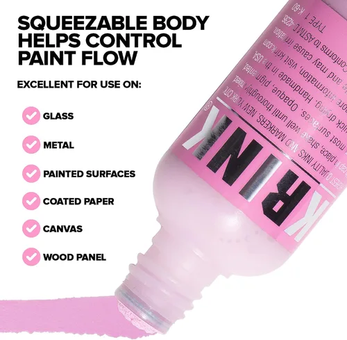 Vista 4 de Krink K-60 - Marcador de pintura rosa claro, marcadores de graffiti de bellas artes vibrantes y opacos para lienzo, metal, vidrio, papel y más