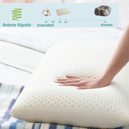 Vista 6 de JOTOM - Almohada de látex Talalay 100 % natural, almohada de lujo tamaño Queen para personas que duermen de lado, espalda y boca abajo, funda