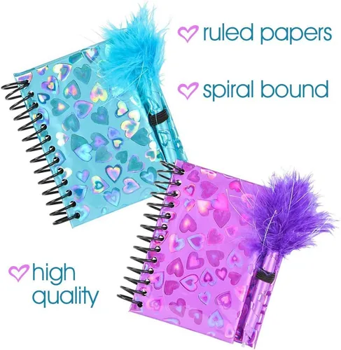 Vista 4 de ArtCreativity Juego de cuaderno y bolígrafo para niños, juego de 2, bolígrafo con punta de pluma y pequeño bloc de notas brillante con soporte