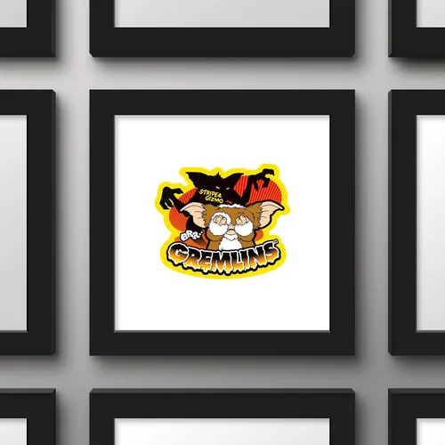 Vista 2 de Trends International Gallery Pops Gremlins - Arte de pared de rayas y Gizmo, versión enmarcada negra, 12 x 12 pulgadas