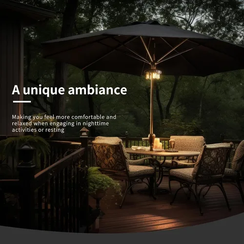 Vista 3 de Luz para sombrilla de patio con bombillas LED Edison, funciona con pilas, luces de poste para sombrilla para exteriores con 2 modos de iluminación