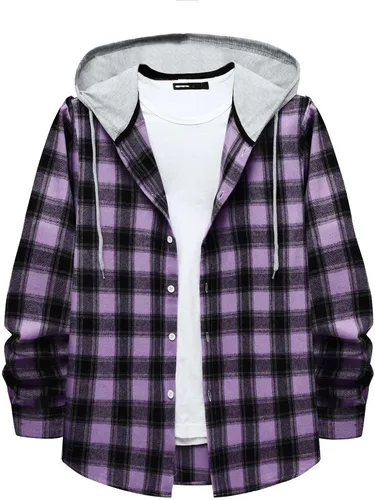 Vista 27 de Aymnlox Sudaderas con capucha para hombre, de manga larga, a cuadros, con botones, con capucha, casual, elegante, con cordón, 2024 #A01-Red