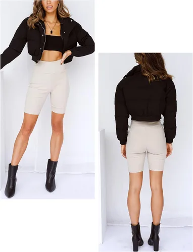 Vista 5 de Uaneo Chaqueta Puffer Recortada para Mujer con Cuello Levantado y Cremallera Frontal, Abrigos Acolchados de Plumón de Invierno