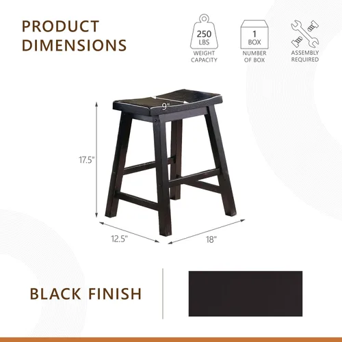 Vista 3 de Lexicon - Taburetes de asiento de silla de montar de altura de comedor, juego de 2, madera maciza, color negro