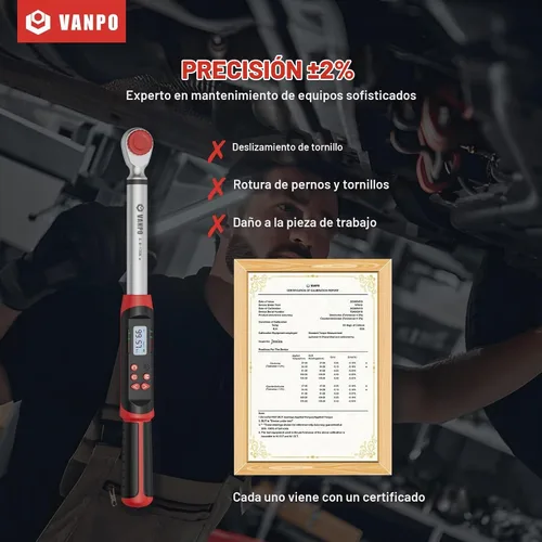 Vista 2 de VANPO Llave dinamométrica digital de 1/2 pulgada 5-99.5 ft-lb/6.8-135Nm, llave dinamométrica electrónica con valor preestablecido, timbre