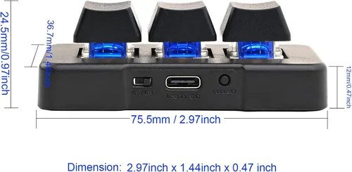Vista 6 de Mini teclado mecánico inalámbrico USB tipo C Bluetooth de 3 teclas, 9 teclas, teclado macro gammable para juegos, control con una sola mano