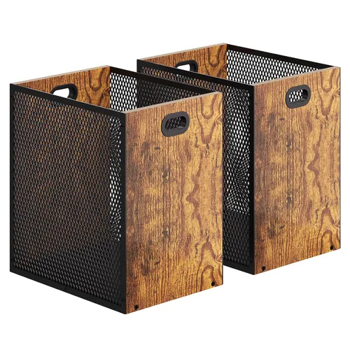 Vista 12 de Huxitocan - Cubo de basura retro para oficina, combinación de hierro y madera para dormitorio, cesta de basura rectangular con asa, diseño