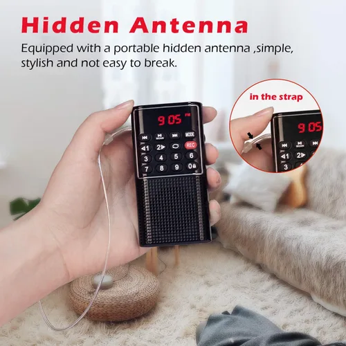 Vista 6 de Mini radio FM Walkman de bolsillo, radio portátil con grabador, llave de bloqueo, reproductor de tarjetas SD, funciona con batería recargable, por