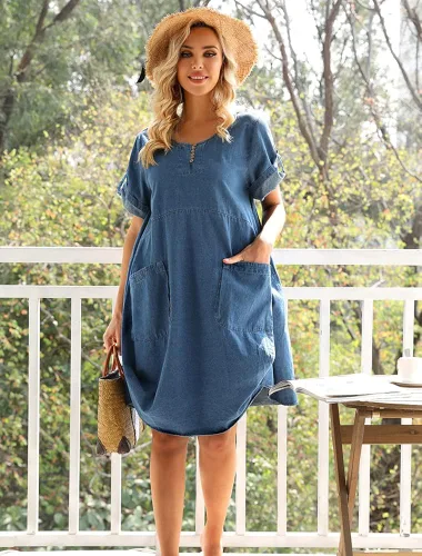 Vista 7 de Minibee - Vestidos casuales por debajo de la rodilla, holgados, con volantes y bolsillos para mujer
