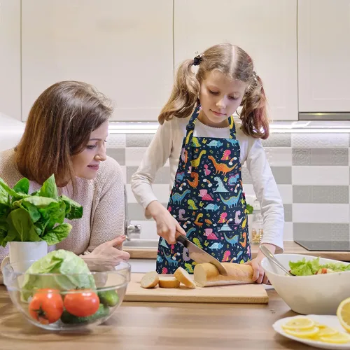 Vista 4 de Delantales de Cocina para Niños BeeGreen con Correa Ajustable Delantales de Cocina con Bolsillo Delantero para Niños Pequeños Pintura Hornear Artista