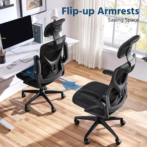 Vista 4 de Yaheetech Silla ergonómica de oficina con reposacabezas, soporte lumbar, color negro (paquete de 2)
