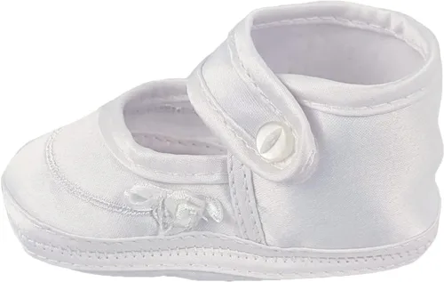 Vista 4 de Zapato de bautizo de satén para niñas con cruz celta y roseta