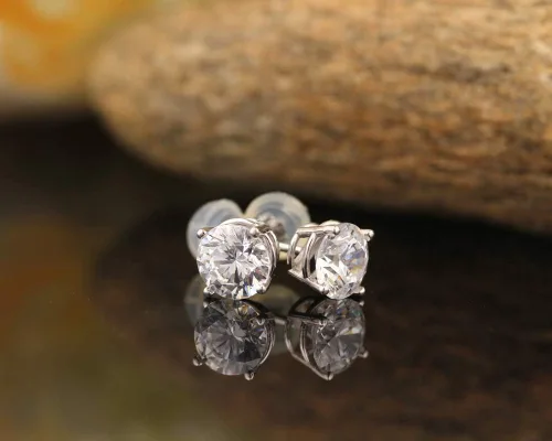 Vista 3 de GNG Aretes de oro blanco y amarillo de 14 quilates hechos con circonita cúbica. 1.0 a 3.00ctw
