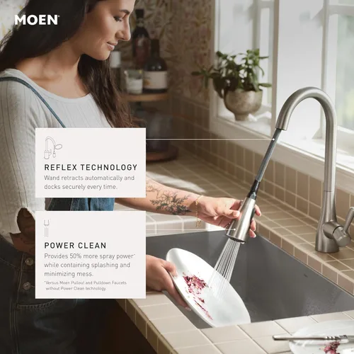 Vista 3 de Moen Belfield Grifo de cocina con sensor de onda Motionsense, sensor sin contacto, un solo mango extraíble con limpieza eléctrica, cromado, 7260EWC