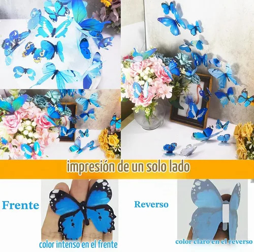 Vista 5 de Ewong 60 piezas de decoración de pared de mariposa 3D, calcomanías de pared Azul