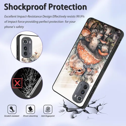 Vista 62 de Funda para Motorola Moto Edge 2022, cubierta trasera de vidrio templado con protector de pantalla, funda protectora a prueba de golpes para Motorola