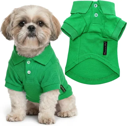 Vista 25 de Camisas Polo Parisian Pet - Camisa de Algodón Transpirable para Perros - Azul Sólido, Ropa de Verano con Capucha - Cuello con Botón para Perros