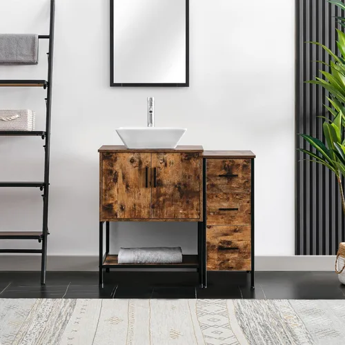 Vista 9 de eclife Lavabo de tocador de baño de 24 pulgadas, gabinete de metal moderno con estante inferior, fregadero azul para barco y grifo de ahorro de agua