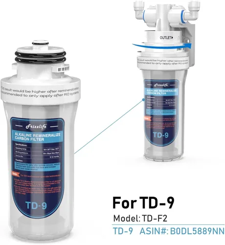 Vista 2 de Frizzlife Cartucho de filtro de repuesto TD-9 para TD-9, cartucho de filtro de agua alcalino de remineralización