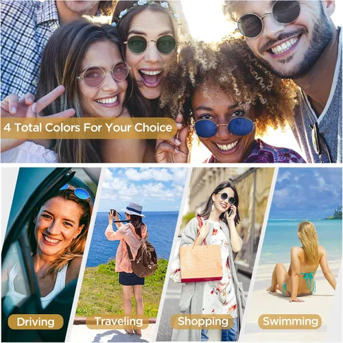 Vista 6 de YAPZOR Gafas de sol redondas clásicas retro con marco de metal para mujeres y hombres