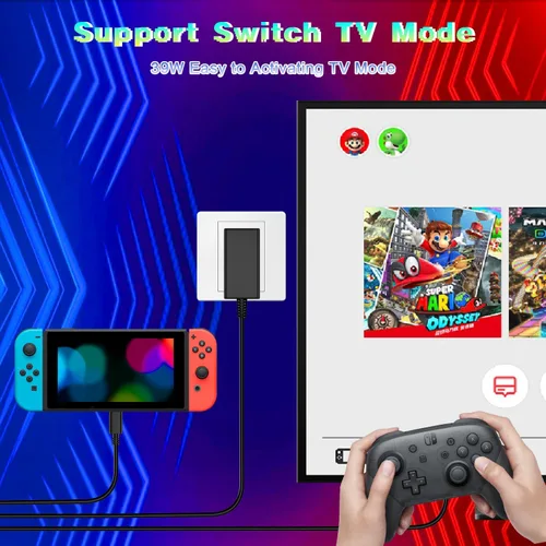 Vista 3 de Cargador USB-C de 39 W compatible con Nintendo Switch, OLED, Lite, Dock, Switch 2 y Pro Controller 15V2.6A compatible con modo TV