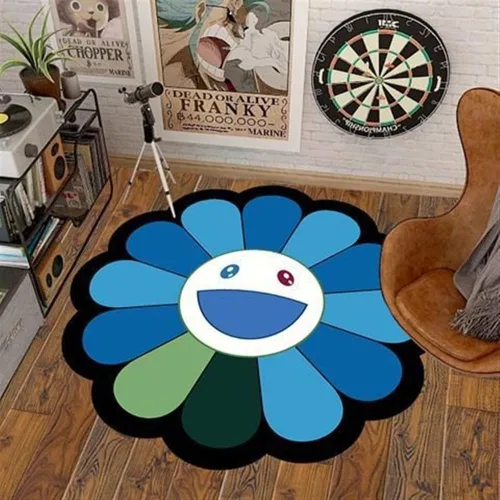Vista 20 de 100x100cm (40x40 pulgadas) Alfombra de Takashi Murakami con diseño de flores, material suave y duradero para decoración del hogar y uso en la 02