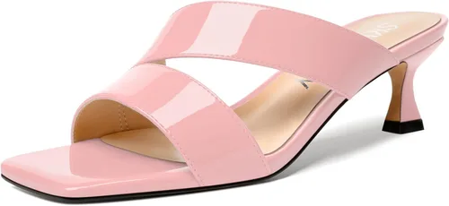 Vista 12 de SKYSTERRY Sandalias de tacón bajo con punta abierta para mujer, con tacón bajo, de 2 pulgadas Beige