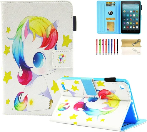 Vista 12 de Dteck - Funda para tablet Kindle Fire 7, funda protectora completa con función atril ajustable y función de encendido y apagado automático