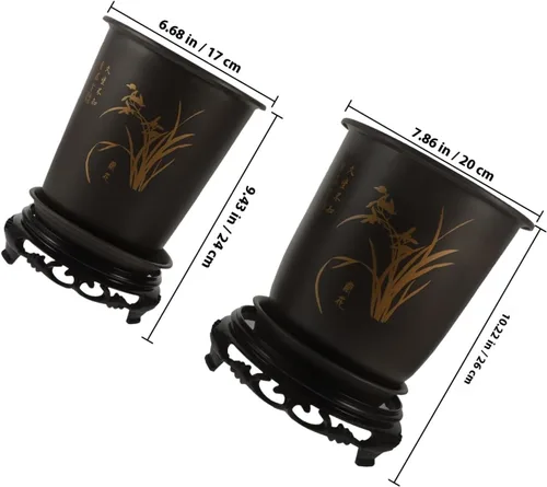 Vista 2 de BETOOKY 2 Set Orchid Flower Pots with Bases, ABS Indoor Planters Simple Surface Finish, Garden Windows Use, Airflow and Drainage Design, 2 Sets