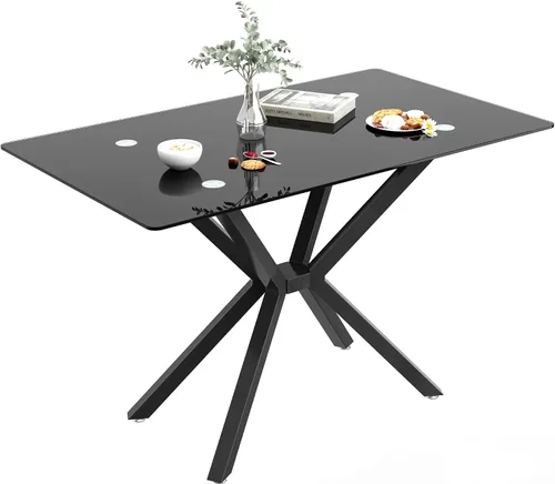 Vista 21 de Mesa de comedor redonda, mesa de cocina de vidrio de 36 pulgadas para 4 personas, mesa de comedor de vidrio templado con patas de metal plateadas
