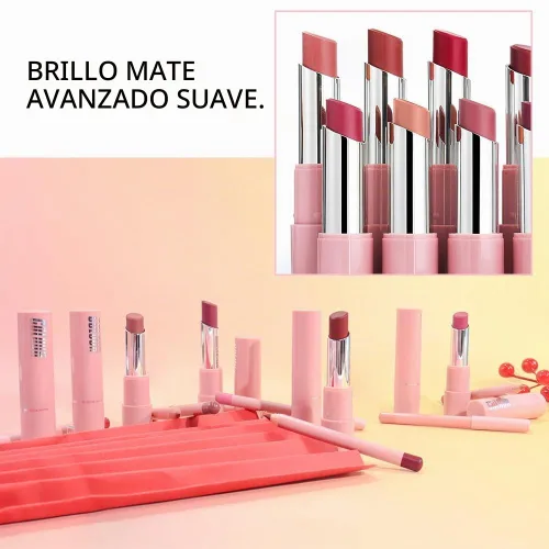 Vista 7 de Juego de 6 delineadores de labios y lápiz labial, color rosa claro, morado claro, mate, kit de labios con delineador de labios, larga duración