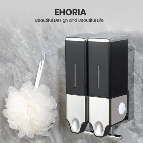 Vista 5 de EHORIA Dispensadores cuadrados 2 en 1 para la ducha, dispensador de jabón de ducha, dispensador de acondicionador, dispensador de champú