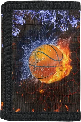 Vista 2 de Cartera de lona con estampado de moda para adolescentes, niños y niñas, billetera delgada RFID triple para viajes y escuela, Basketball