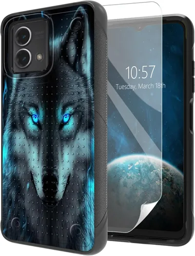Vista 14 de Funda para Moto G Stylus 5G 2021 con protector de pantalla, a prueba de golpes, 2 en 1, parte trasera duradera de policarbonato duro texturizado