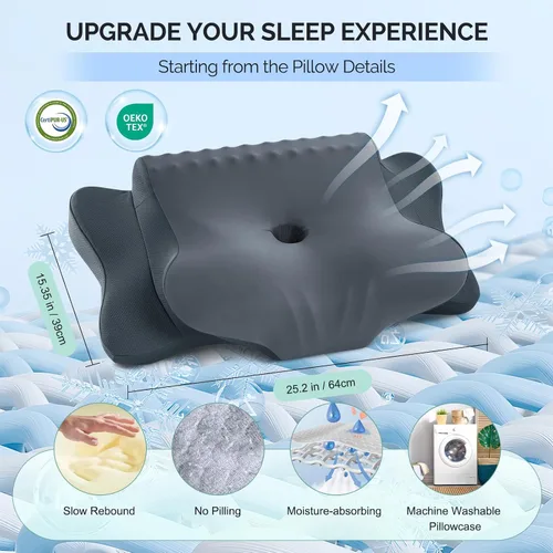 Vista 6 de Almohada Cervical para Alivio del Dolor de Cuello - Almohada Ortopédica Ergonómica Refrescante de Doble Cara con Funda de Almohada de Seda de Hielo
