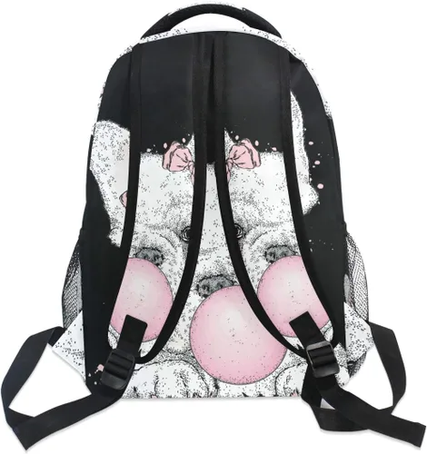 Vista 5 de Mochila escolar linda Bulldog Francés Adolescentes Niñas Niños Bolsa de viaje