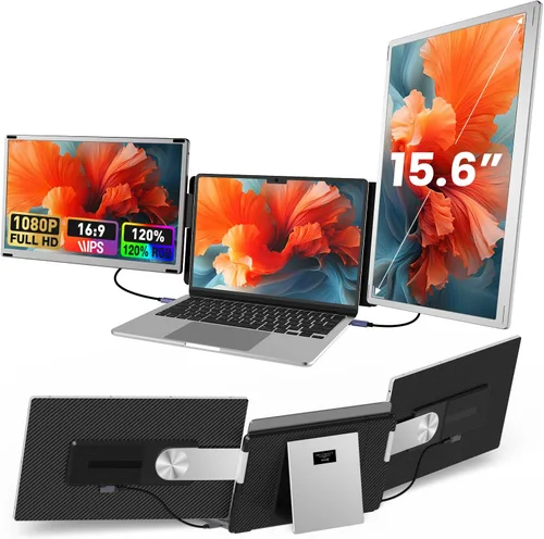Vista 9 de Extensión de Pantalla Cuádruple para Laptop, Monitor Triple FHD de 15.6" 1080P, Combinado en una Pantalla de 30" (Paisaje/Retrato), Solo 1 Cable