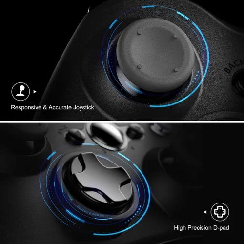 Vista 4 de VOYEE Controlador inalámbrico con receptor compatible con Microsoft Xbox 360SlimWindows 111087 con joystick mejoradochoque dual negro