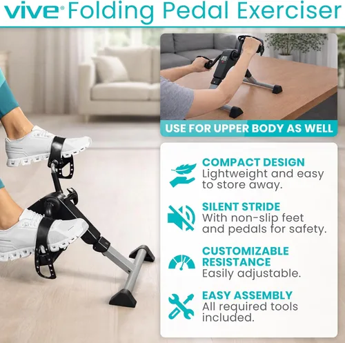 Vista 2 de Vive Folding Pedal Exerciser - Under Desk Exercise Bike for Seniors, Elderly - Sit Down Stationary Peddler Equipment for Arm, Leg, Hand, Foot - Mini
