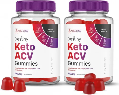 Vista 9 de Justified Laboratories Destiny Keto ACV Gummies (1000 mg) – 60 unidades – Formuladas con vinagre de sidra de manzana, folato y vitamina B12 – Sin