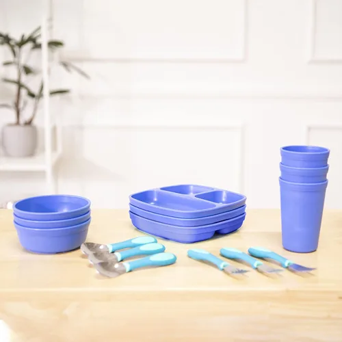 Vista 7 de ECR4Kids My First Meal Pal Combo Set, Vajilla Infantil, Azul, 15 Piezas (Paquete de 4)