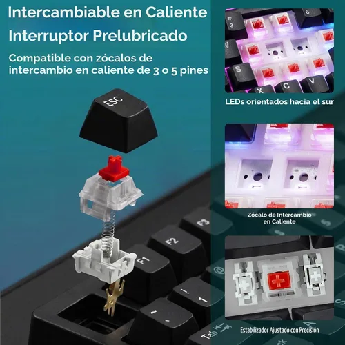 Vista 4 de TECWARE Spectre 75% Teclado mecánico RGB para juegos Pantalla LCD personalizable Modo inalámbrico tri con perilla Montaje con junta Zócalos
