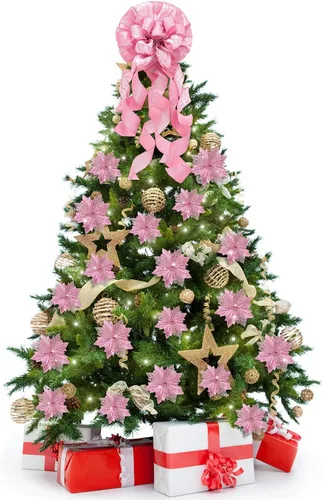 Vista 8 de Syhood Decoración para árbol de Navidad de 34 x 12 pulgadas, adornos grandes para árbol de Navidad y 24 flores de árbol de Navidad para decoración
