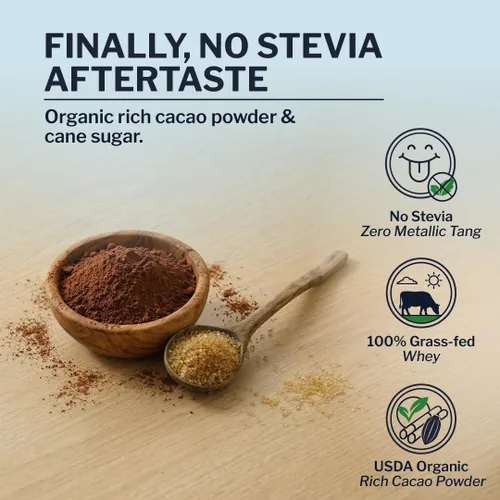 Vista 5 de Proteína de suero de chocolate en polvo, aislado de suero alimentado con pasto + cacao orgánico + azúcar real + sal del Himalaya, delicioso sabor