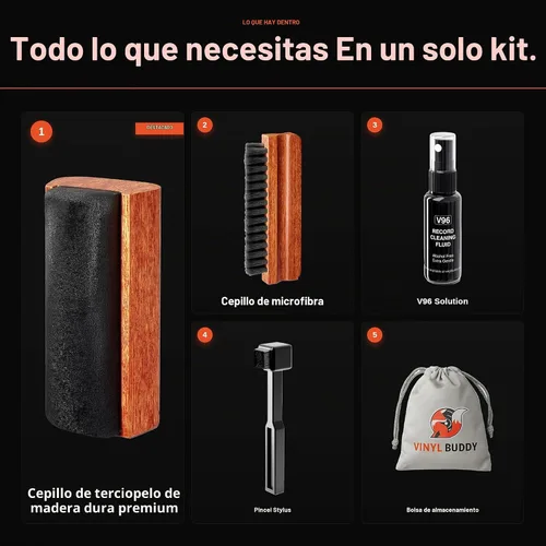 Vista 3 de Vinyl Buddy Kit de limpieza definitivo de discos de vinilo de 5 piezas Incluye: limpiador de discos - Cepillo de terciopelo, microfibra y lápiz